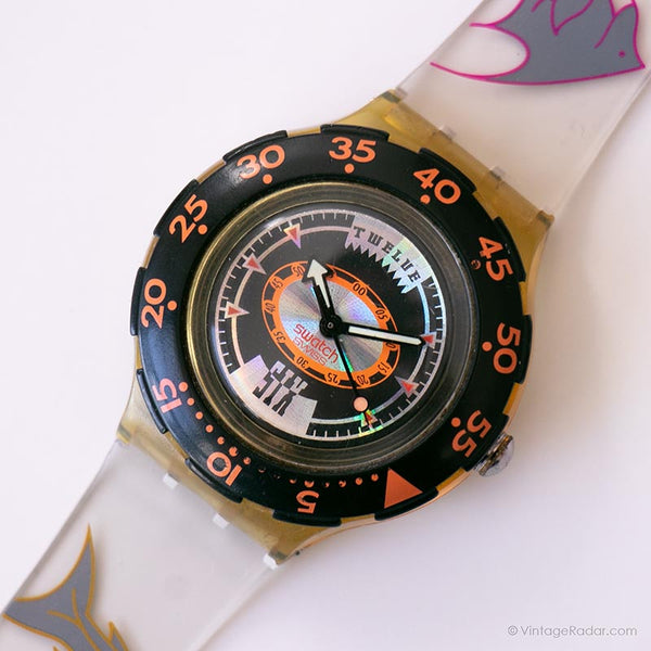 1992 Swatch SDK110 TECH BUCHING reloj | Negro retro Swatch Scuba