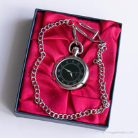 Bolsillo de día negro de lujo de lujo reloj | Elegante bolsillo plateado reloj