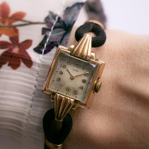 1950 antiguo chapado en oro Zentra reloj - Arte-Deco Vintage Alemán reloj