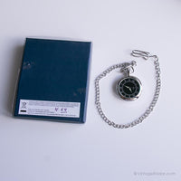 Vintage Luxury Black-Dial Pocket Watch | Elegant Silver-tone Pocket Watch