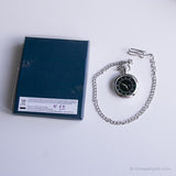 Vintage Luxury Black-Dial Pocket Watch | Elegant Silver-tone Pocket Watch
