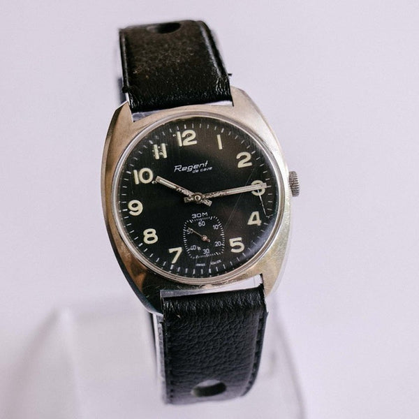 Regent De Cave Swiss machte Militär Uhr | Schwarze Schweizer 1970er Uhren