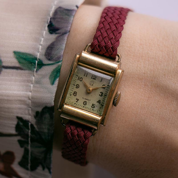 Tanque vintage de la década de 1940 reloj para mujeres - damas de lujo chapadas en oro reloj