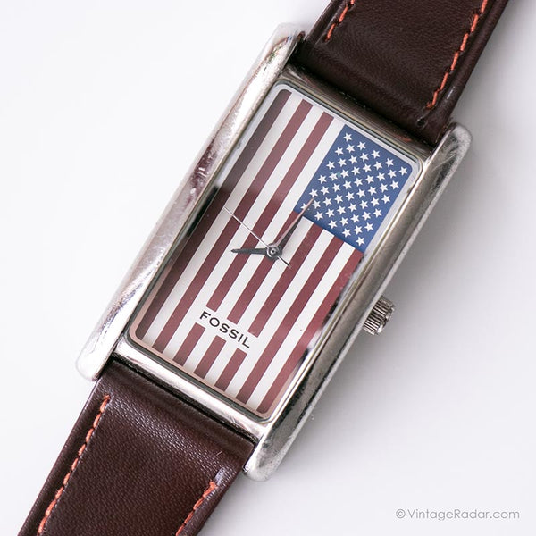 Drapeau américain fossile vintage montre | Montres-bracelets pour hommes vintage