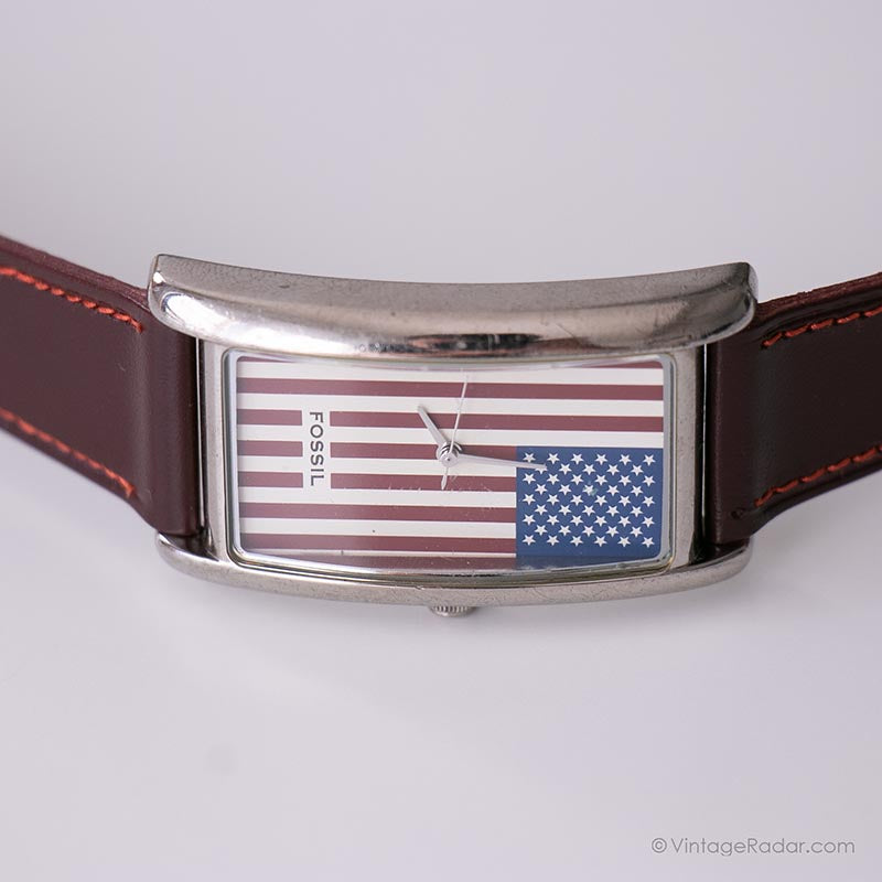 Vintage FOSSIL American Flag Watch Vintage Mens Wristwatches