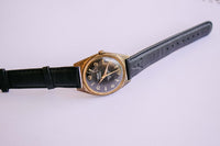 Mécanique du cadran noir trada montre | Vintage à l'épreuve des chocs des années 1970 montre