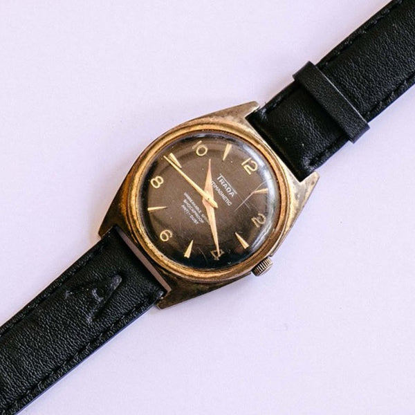 Trada Black Dial Mechanical Uhr | 1970er Jahre Schocksicherer Jahrgang Uhr