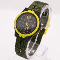 Quartz de date de datte Lotus GTI vintage montre avec cadran noir et lunette jaune