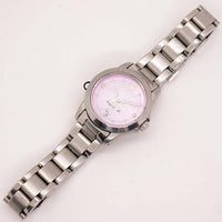 Tono plateado vintage Agnes B reloj para mujeres con dial rosa