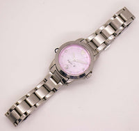 Tono plateado vintage Agnes B reloj para mujeres con dial rosa