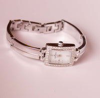 Rectangular de plata vintage Anne Klein Diseñador reloj con piedras preciosas