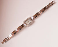 Rectangular de plata vintage Anne Klein Diseñador reloj con piedras preciosas