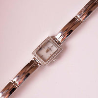 Vintage Silver Rectangular Anne Klein Designer Watch with Gemstones