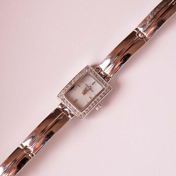 Vintage Silber Rechteck Anne Klein Designer Uhr mit Edelsteinen