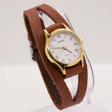 Cuarzo de Sekonda Vintage Gold-Tone reloj con correa de cuero marrón
