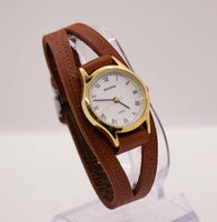 Vintage Gold-tone Sekonda Quartz Watch with Brown Leather Strap