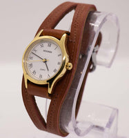 Quartz Sekonda Gold-Tone vintage montre avec sangle en cuir marron