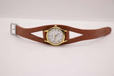 Vintage Gold-tone Sekonda Quartz Watch with Brown Leather Strap