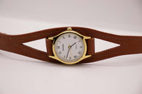 Cuarzo de Sekonda Vintage Gold-Tone reloj con correa de cuero marrón