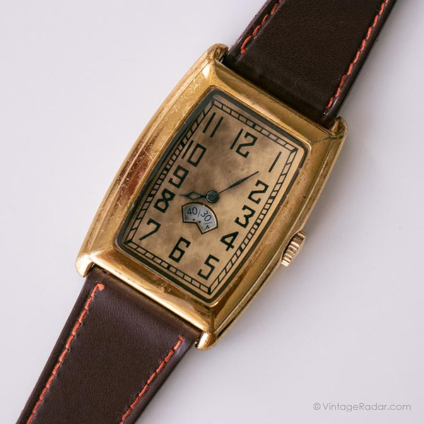 Rectangular de tono de oro reloj para hombres | Relojes de pulsera para hombre vintage