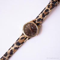 Cadran brun vintage Timex montre | Montre à bracelet à imprimé léopard
