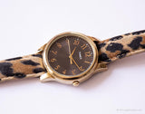 Dial marrón vintage Timex reloj | Reloj de pulsera de correa de estampado de leopardo