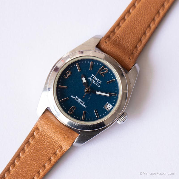 Antiguo Timex Fecha indiglo reloj | Cuarzo de diale azul reloj para damas
