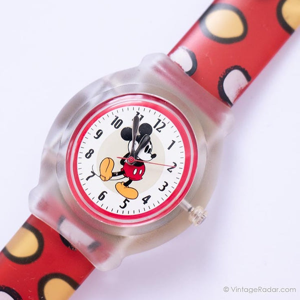 الرياضة الحمراء Mickey Mouse Snap Quartz Watch للبالغين والأطفال