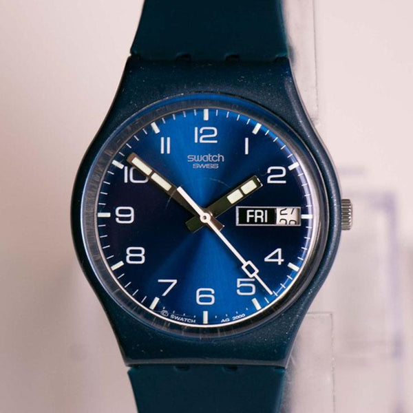 Jahrgang Swatch Nur Blue GN715 Uhr | Seltener blauer Tag Datum Swatch Uhr