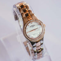 Dos tono de oro rosa Rotary reloj para mujeres | Madre de Pearl Swarovski Luxury reloj