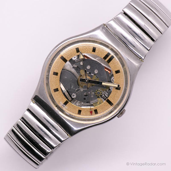 Rare 1989 Swatch GY100 GY101 Steeltech montre | Cadran squelette Swatch