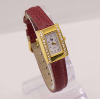 Goldene Lippe Uhr für Frauen | Luxusquarz Uhr mit rotem Riemen