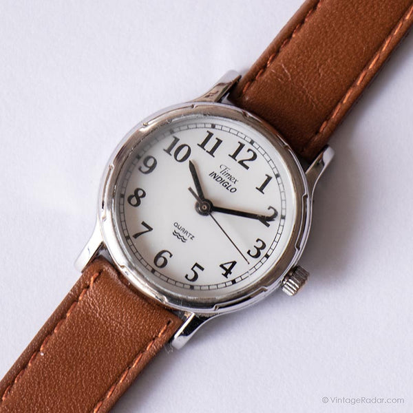 Jahrgang Timex Indiglo lässig Uhr | Rundes Zifferblatt Silber-Ton Uhr