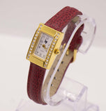 Goldene Lippe Uhr für Frauen | Luxusquarz Uhr mit rotem Riemen