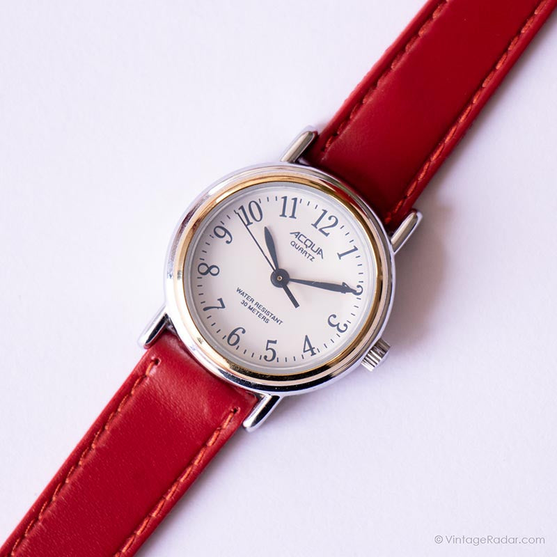 Vintage Silver tone Acqua by Timex Watch Ladies Red Strap Watch Vintage Radar