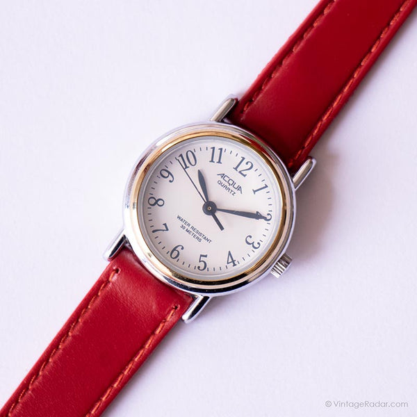 Acquia de tono plateado vintage por Timex reloj | Damas correa roja reloj