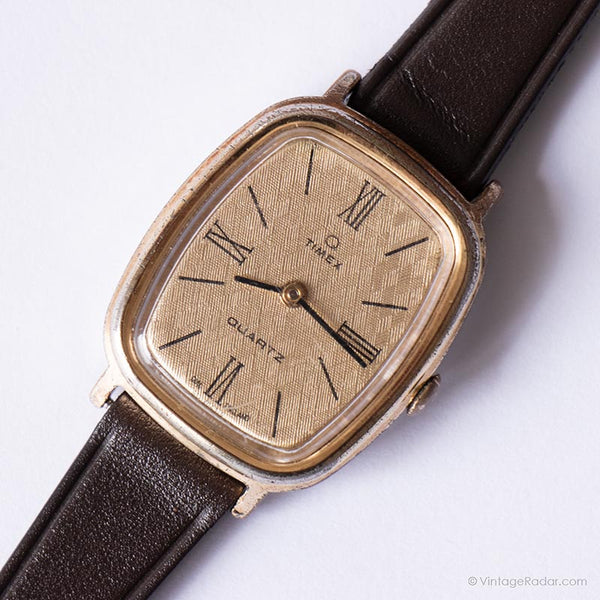 Vintage Rechteck Timex Uhr | Sahne Zifferblatt Uhr mit römischen Ziffern