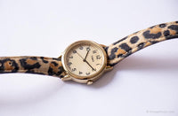 Tono de oro vintage Timex reloj para ella | Reloj de pulsera de correa de estampado de leopardo