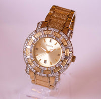 Tono dorado Elgin Fecha de mujeres reloj | Piedras preciosas Elgin Cuarzo reloj
