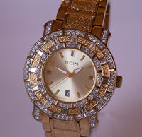 Tono d'oro Elgin Data femminile orologio | Pietre preziose Elgin Orologio al quarzo
