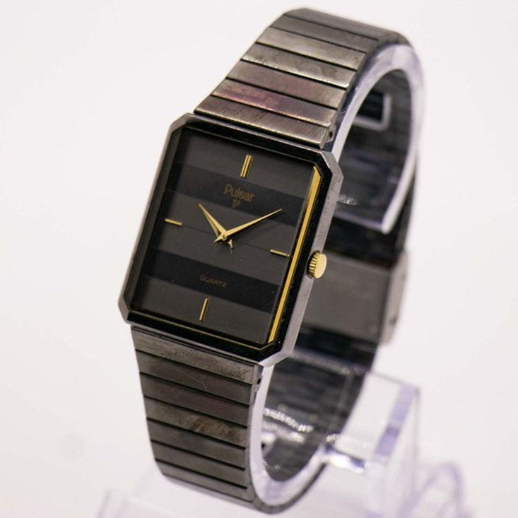 Vintage Square-Dial Black Pulsar Watch | Elegant Unisex Japan Quartz