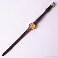 Vintage Tiny Wristwatch by Timex Q | Ladies Textured Brown Strap Watch
