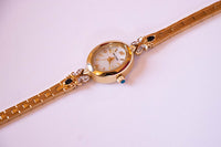Gold-Ton Waltham Damenkleid Uhr mit weißen und blauen Edelsteinen