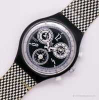 Vintage 1995 Swatch Échecs SCB116 montre | Noir et blanc Swatch Chrono