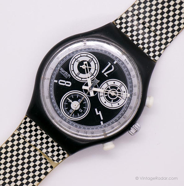 Vintage 1995 Swatch SCB116 Ajedrez reloj | En blanco y negro Swatch Chrono