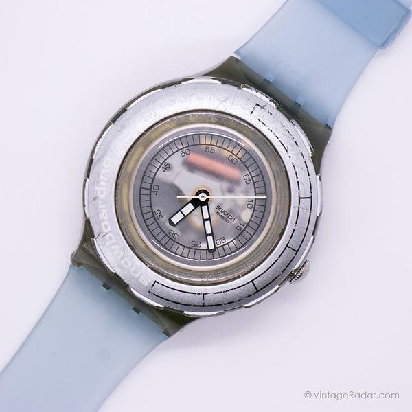 2000 Swatch ساعة SHM102 ذات النكهة العمودية | الاتصال الهاتفي الهيكل العظمي الرمادي Swatch