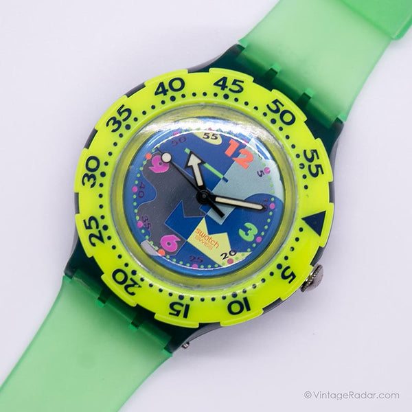 1993 Swatch SDN103 OVER THE WAVE Watch | Vintage Colorful Swatch Scuba