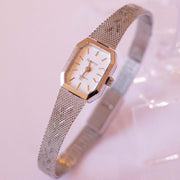 Minimalist Rectangular Armitron Quartz Watch | Tiny Silver Ladies Watch