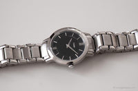 Acier inoxydable vintage Timex montre | Bracelet à cadran noir montre