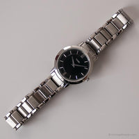 Acero inoxidable vintage Timex reloj | Pulsera de dial negro reloj